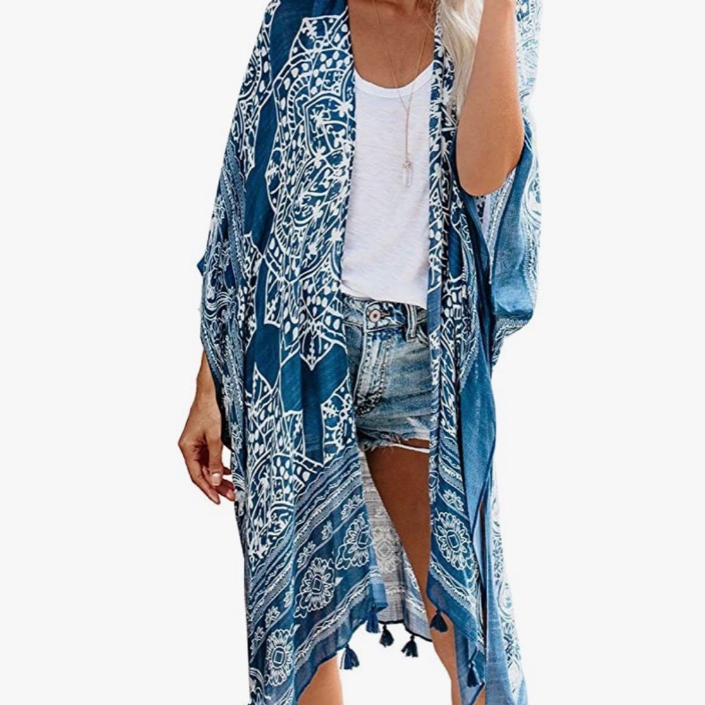 Womens Knee Length Summer Kimono Swim Cover Up